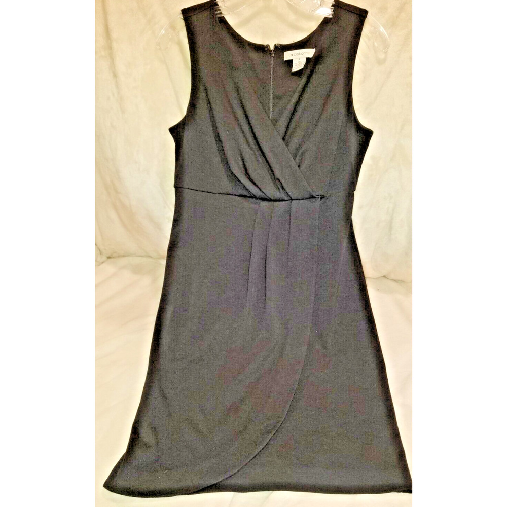 Liz Claiborne Dress Womens 4 Black Mini Gattered Cocktail Party